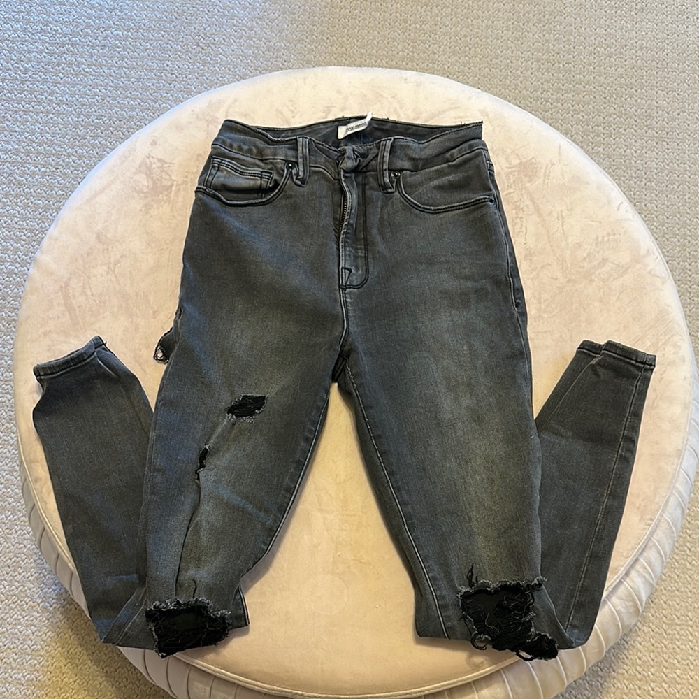 Good American Black Skinny Distressed Jeans